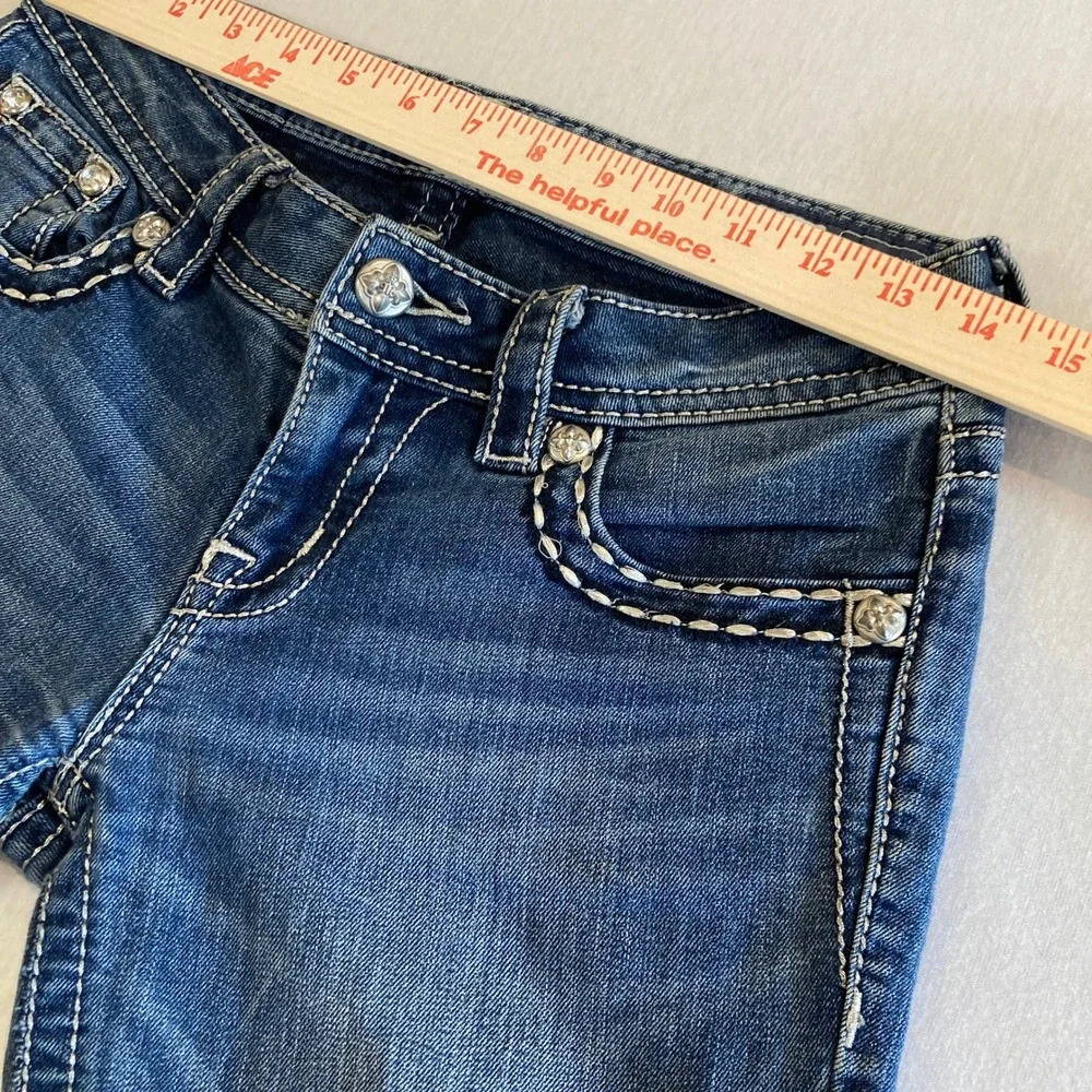 Miss Me Jeans 27 (Fit 27x29.5) Mid-Rise Skinny Jeans Blue Rhinestone Cross